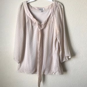 This is a blouse shirt with black dots